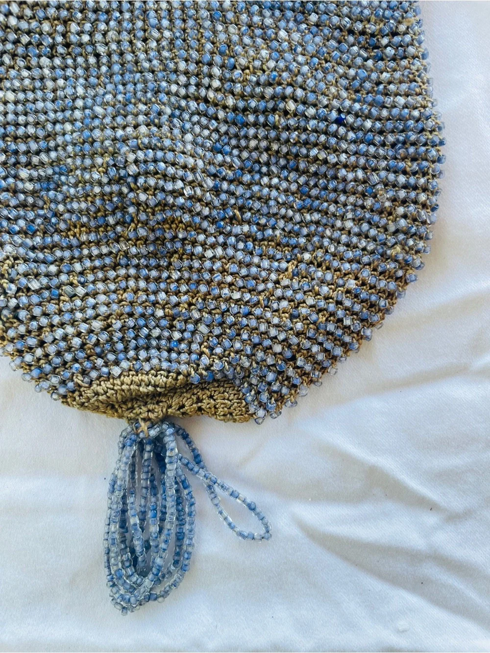 Antique Early 1900s Hand Beaded Crochet Reticule Purse Silk Lined